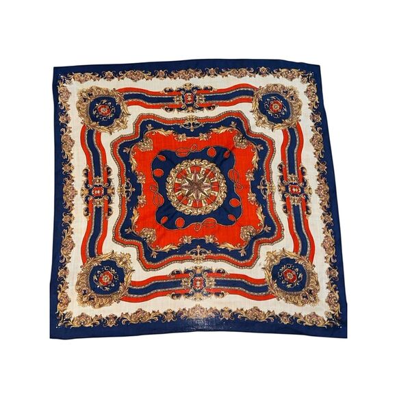 Gorgeous  Large Vintage 70s era Hand Printed Luxury Wool blend Scarf Red Blue It - Picture 3 of 7